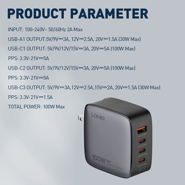 LDNIO Q408 Chargeur GaN 100W Ultra-Rapide 4 — photo 5